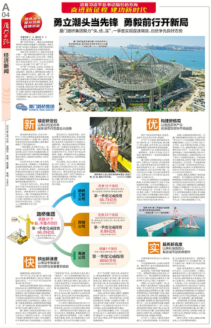 20220415【黨辦】廈門日報：勇立潮頭當先鋒  勇毅前行開新局—— 廈門路橋集團聚力“快、優(yōu)、實”，一季度實現(xiàn)提速增效、創(chuàng)優(yōu)爭先良好態(tài)勢_調(diào)整大小.png